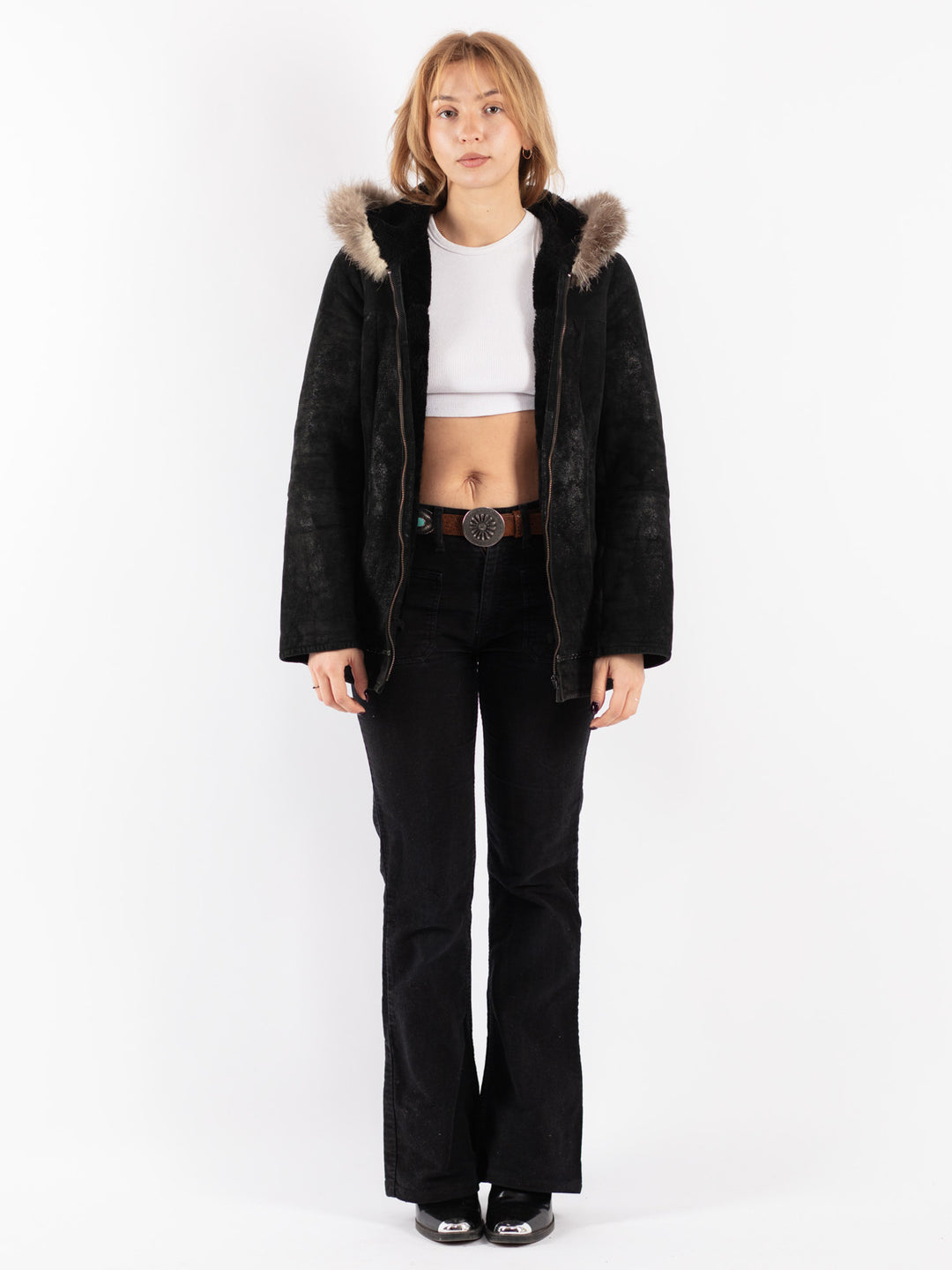 Vintage 90's Women Sheepskin Jacket in Black