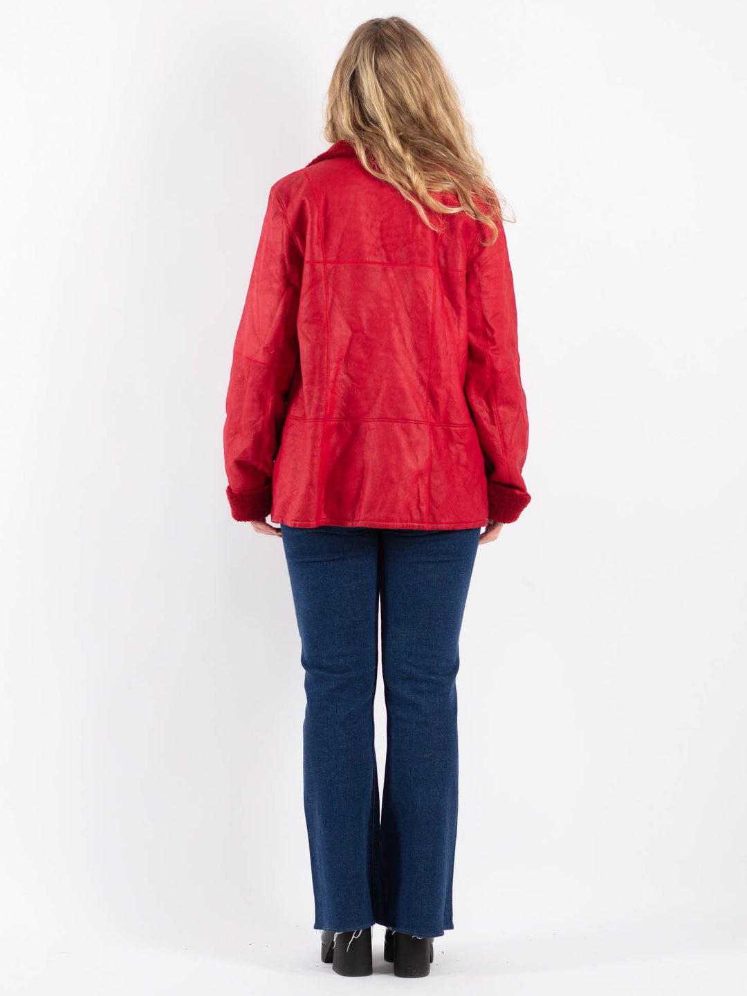 Vintage 90's Women Sheepskin Jacket in Red