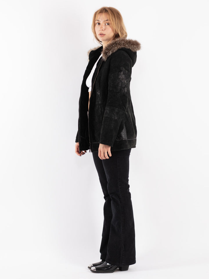 Vintage 90's Women Sheepskin Jacket in Black