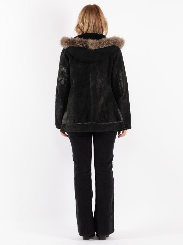 Vintage 90's Women Sheepskin Jacket in Black