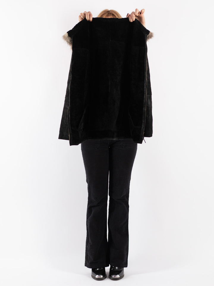 Vintage 90's Women Sheepskin Jacket in Black