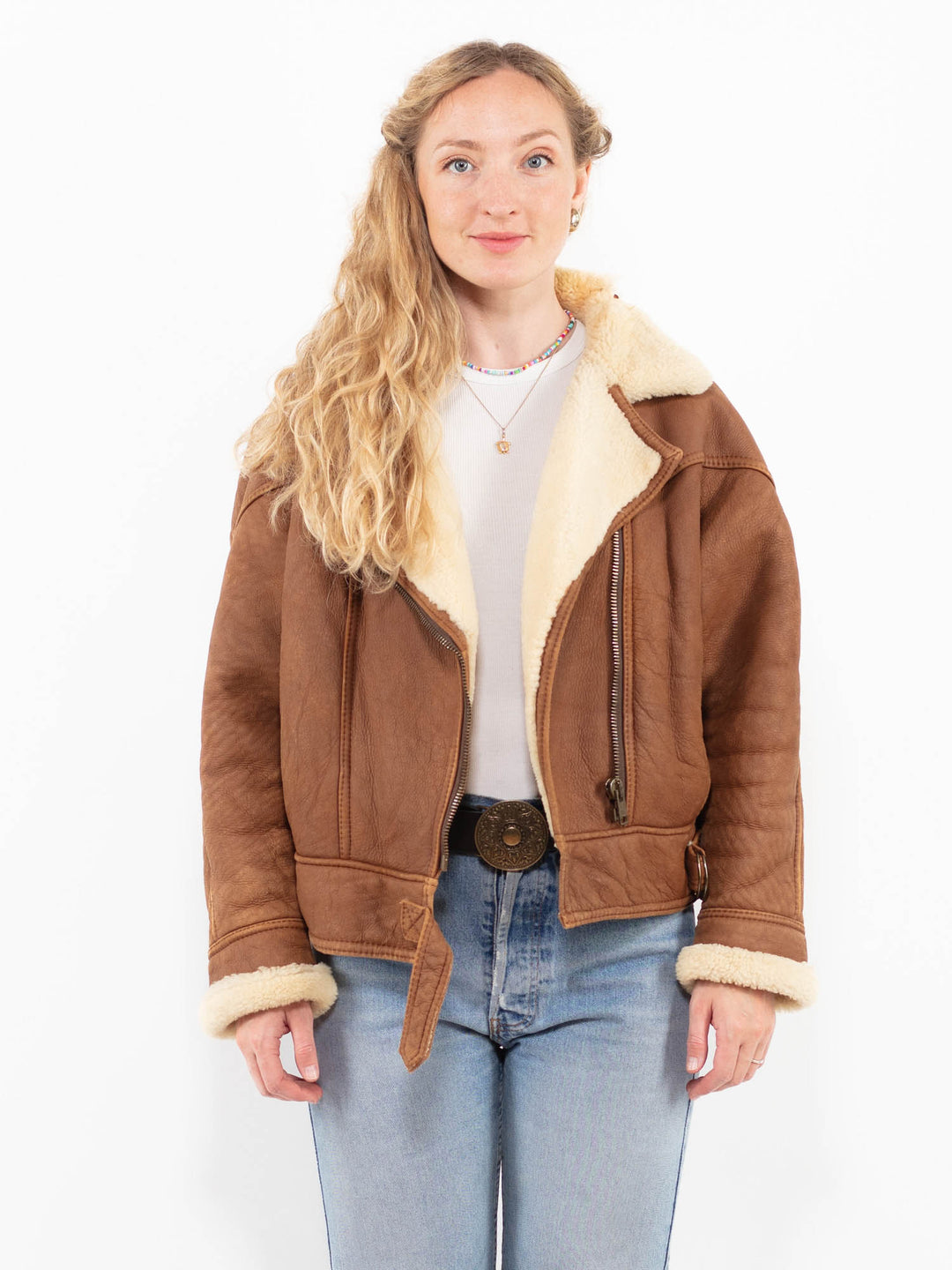 Vintage 90's Women Sheepskin Jacket in BrownA0275