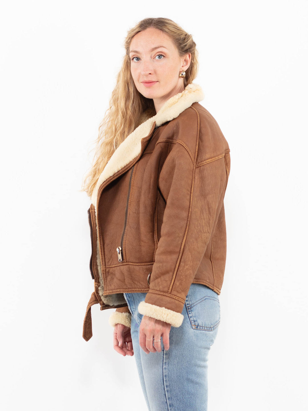 Vintage 90's Women Sheepskin Jacket in BrownA0275