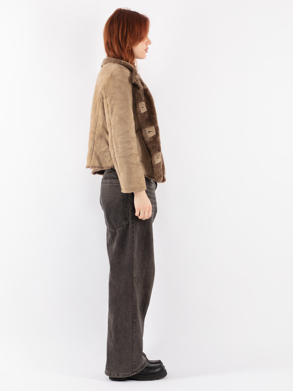 Vintage 90's Women Sheepskin Shearling Jacket in Beige