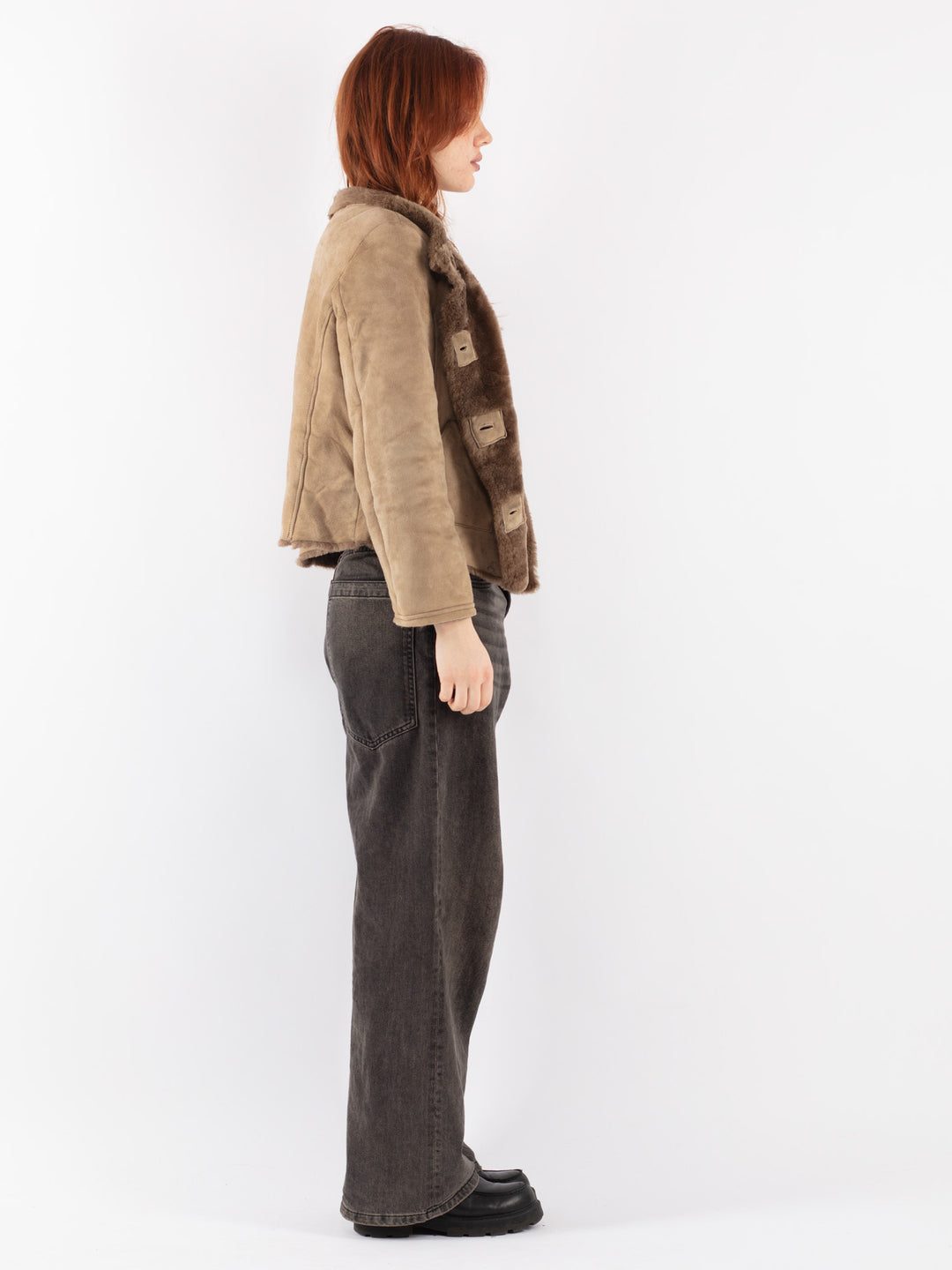 Vintage 90's Women Sheepskin Shearling Jacket in Beige