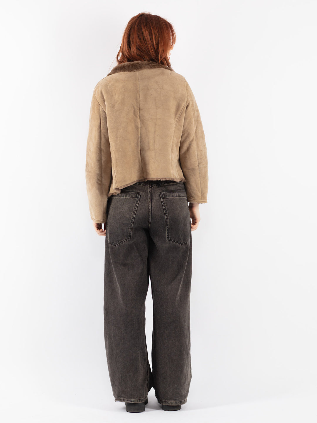 Vintage 90's Women Sheepskin Shearling Jacket in Beige