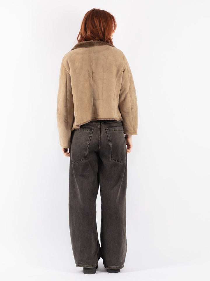 Vintage 90's Women Sheepskin Shearling Jacket in Beige