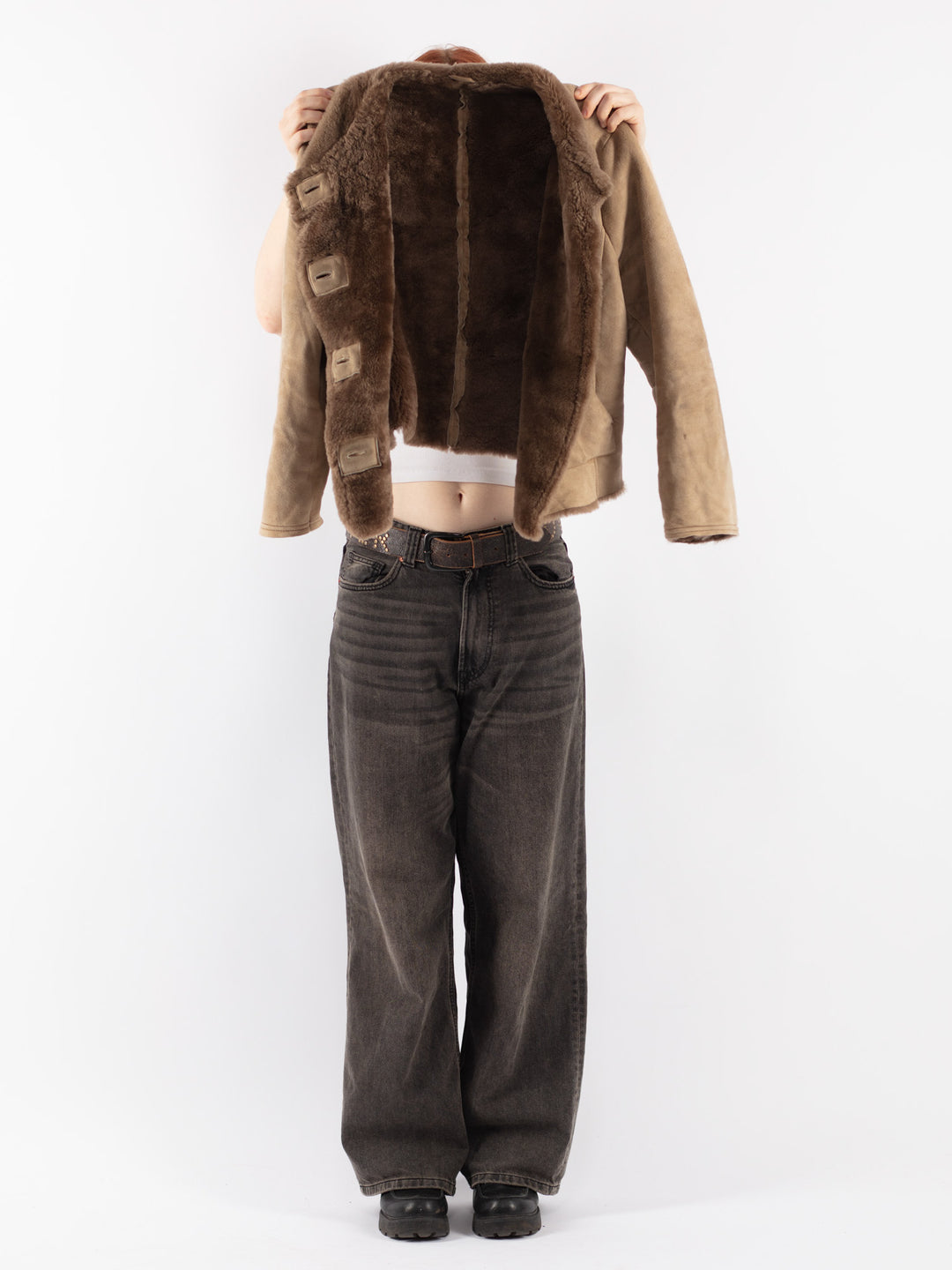 Vintage 90's Women Sheepskin Shearling Jacket in Beige