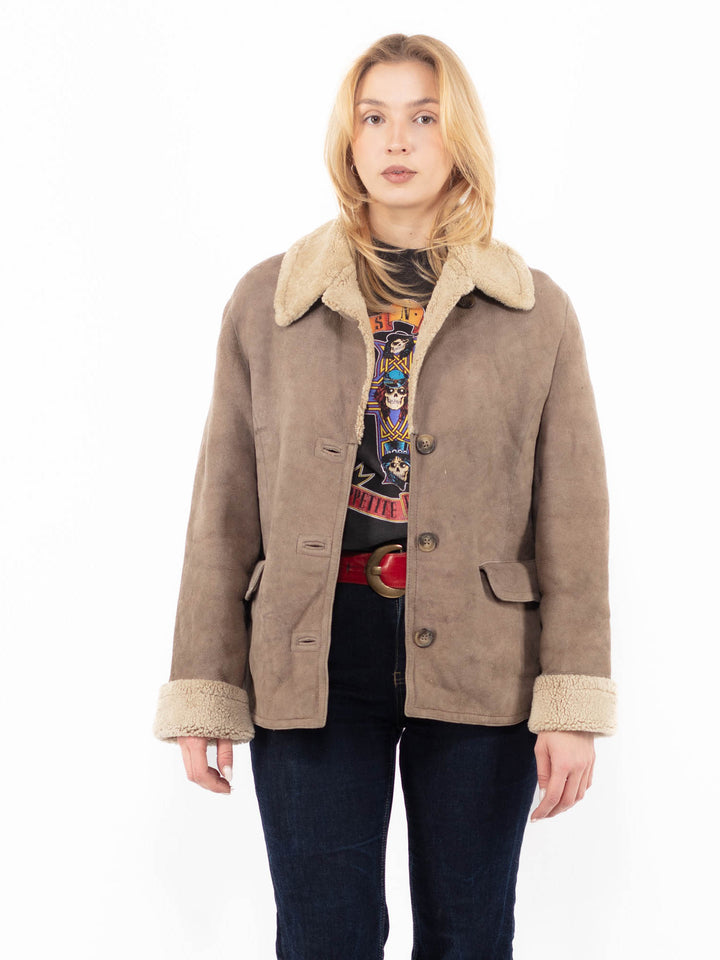 Vintage 90's Women Sheepskin Jacket in BeigeA1110