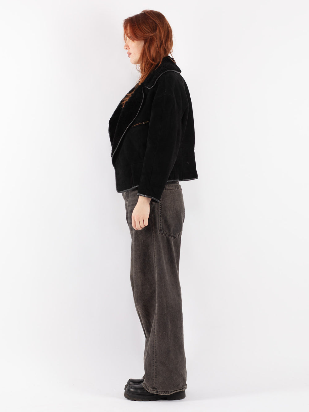 Vintage 90's Women Sheepskin Jacket in Black