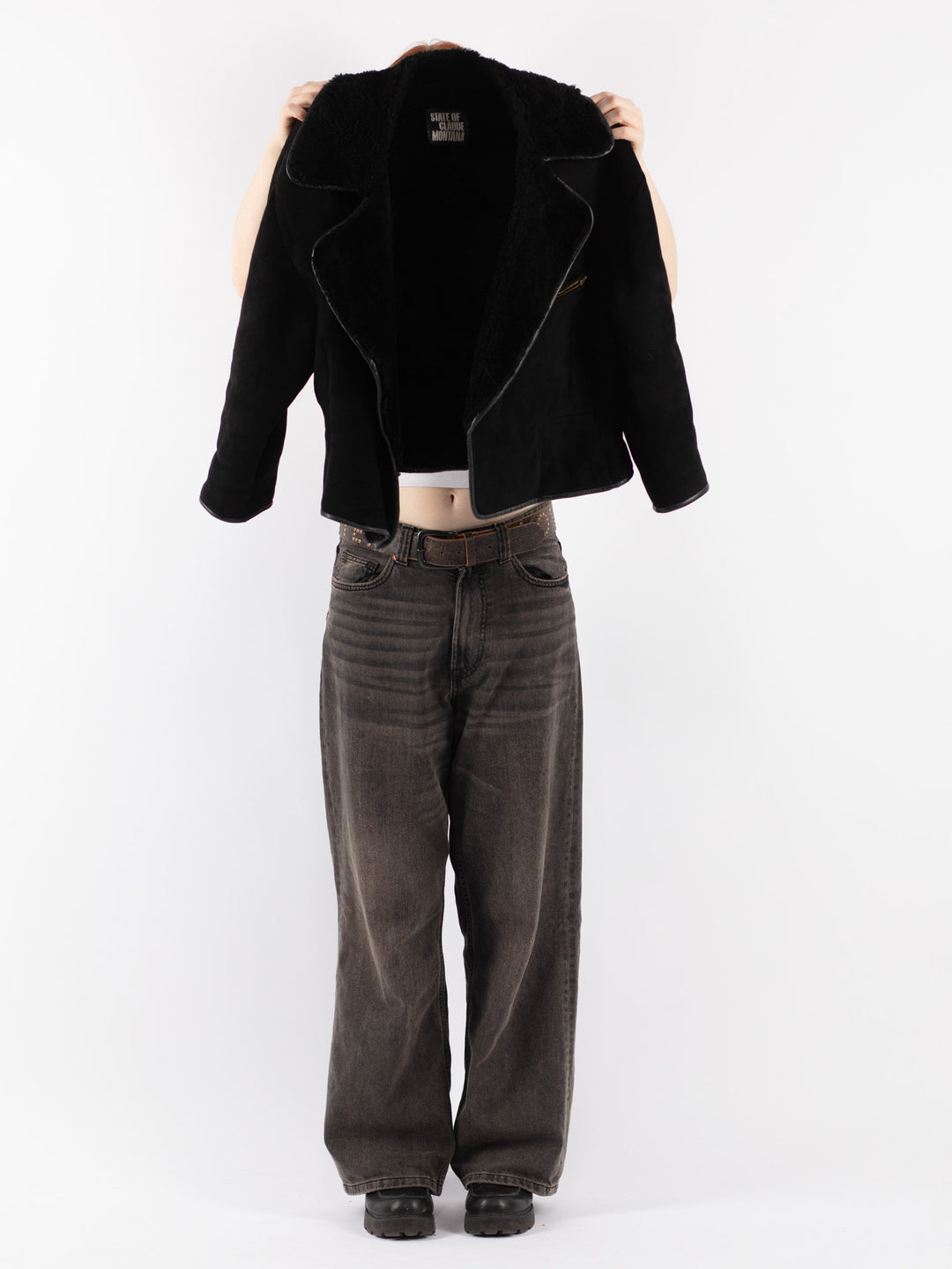 Vintage 90's Women Sheepskin Jacket in Black