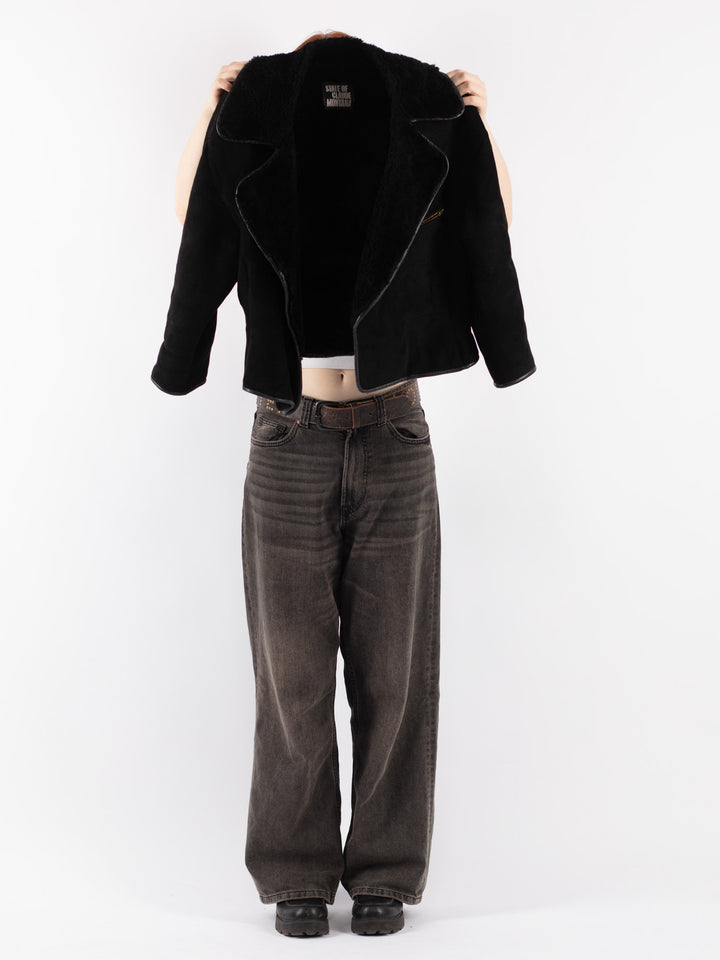 Vintage 90's Women Sheepskin Jacket in Black
