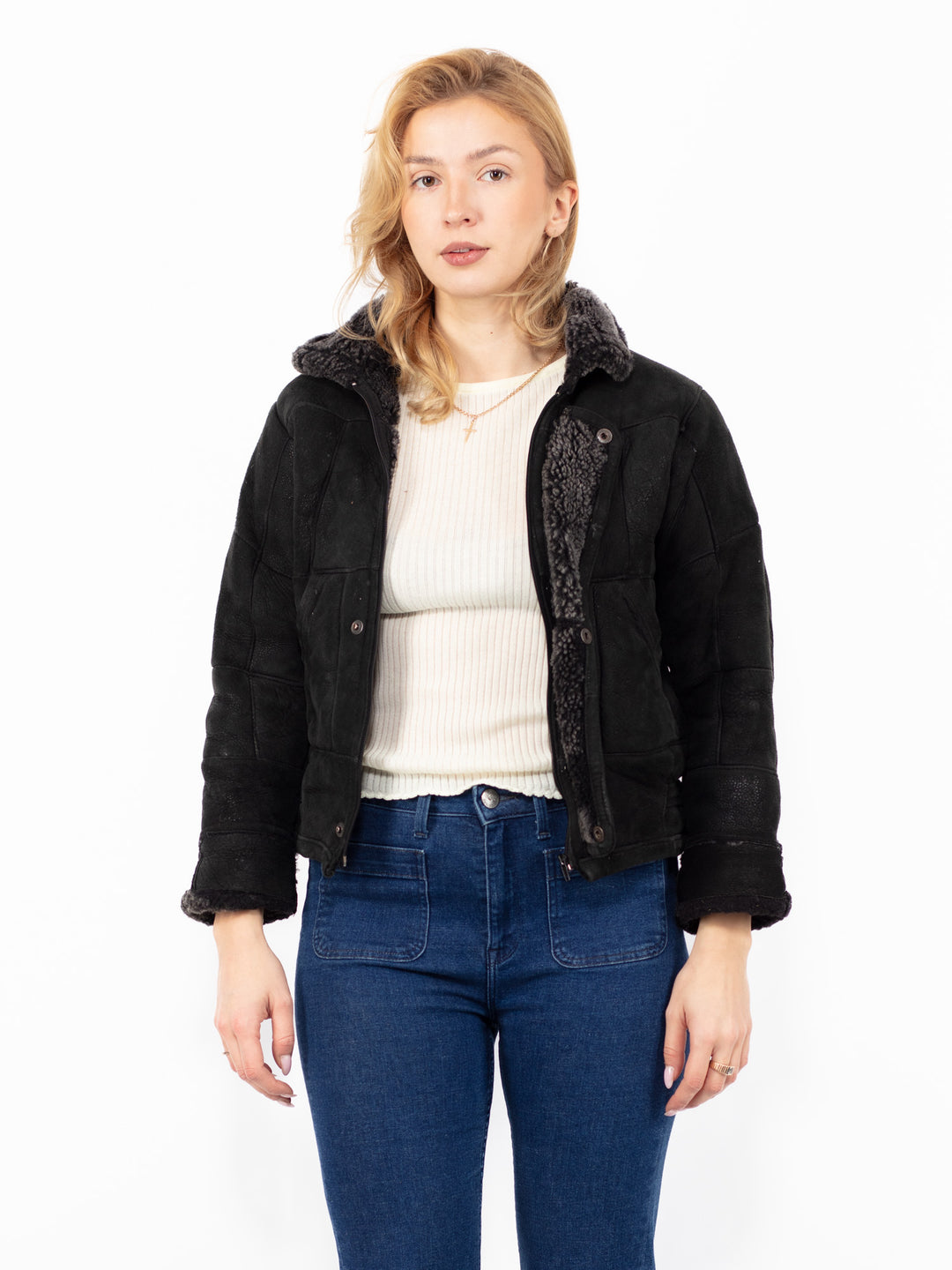 Vintage 90's Women Sheepskin Jacket in BlackA0810