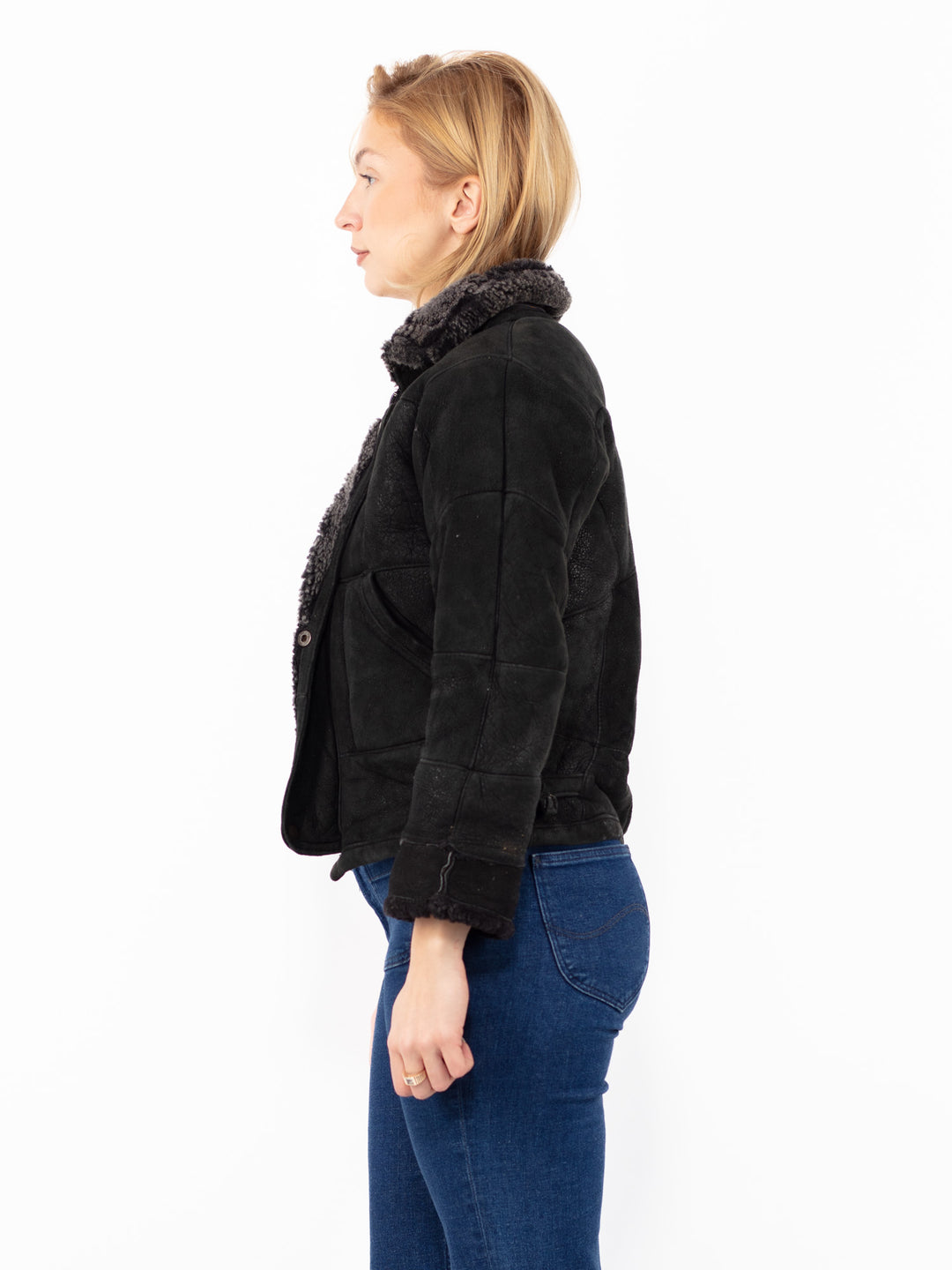Vintage 90's Women Sheepskin Jacket in BlackA0810