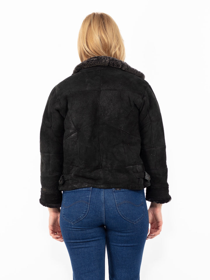 Vintage 90's Women Sheepskin Jacket in BlackA0810