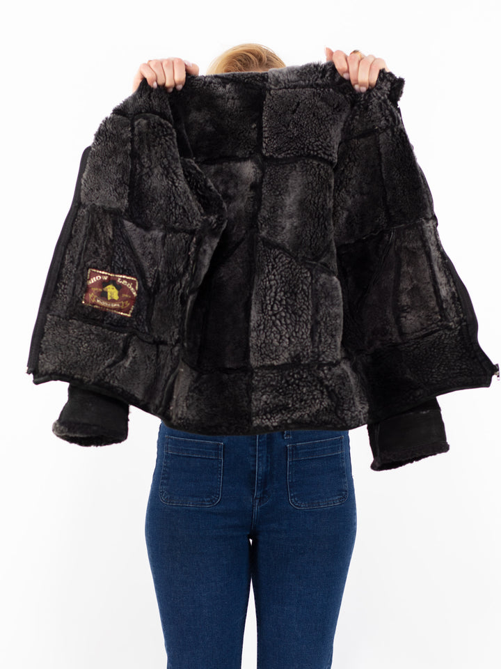Vintage 90's Women Sheepskin Jacket in BlackA0810