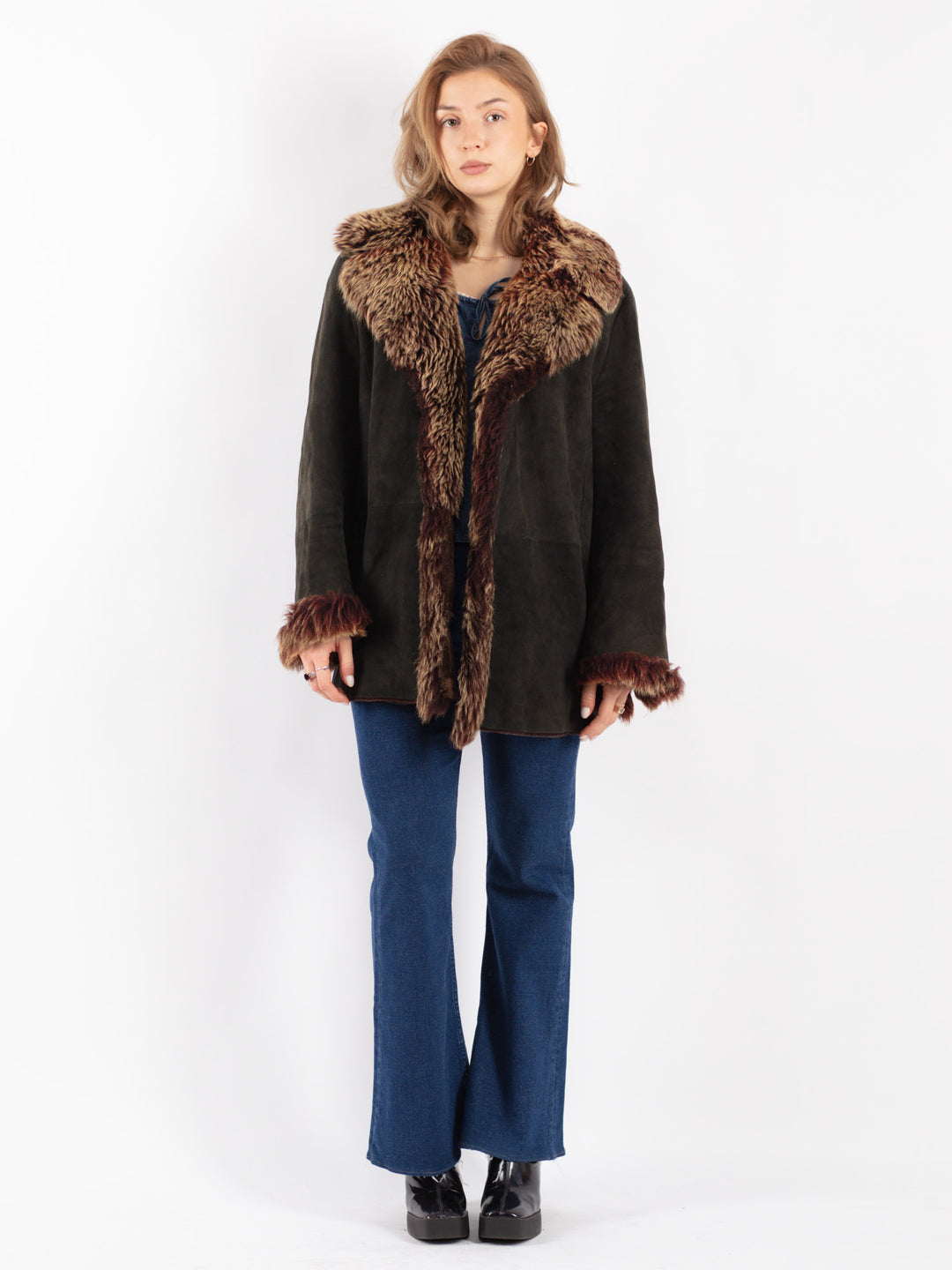 Vintage 90's Women Sheepskin Shearling Jacket in Black