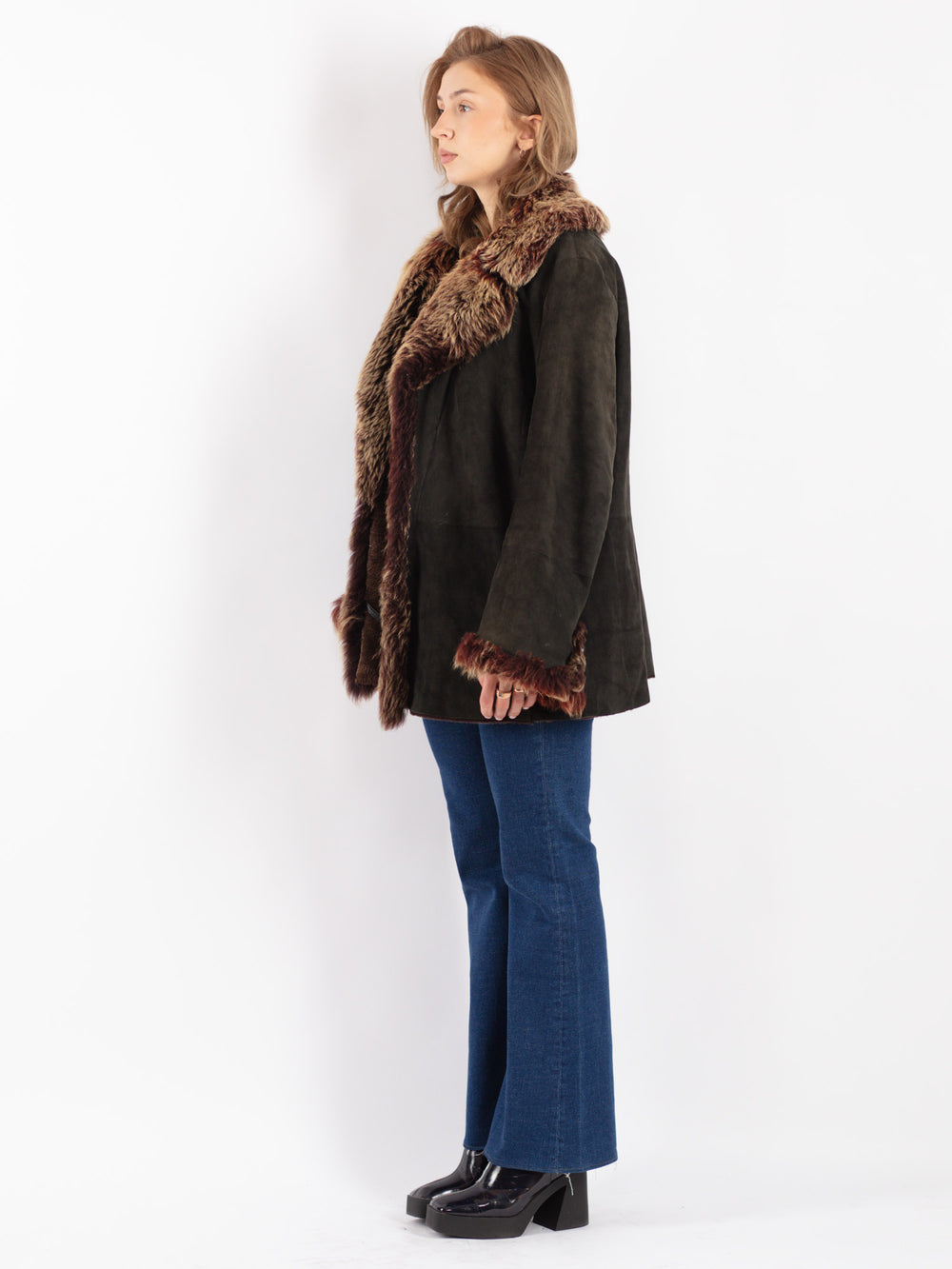 Vintage 90's Women Sheepskin Shearling Jacket in Black