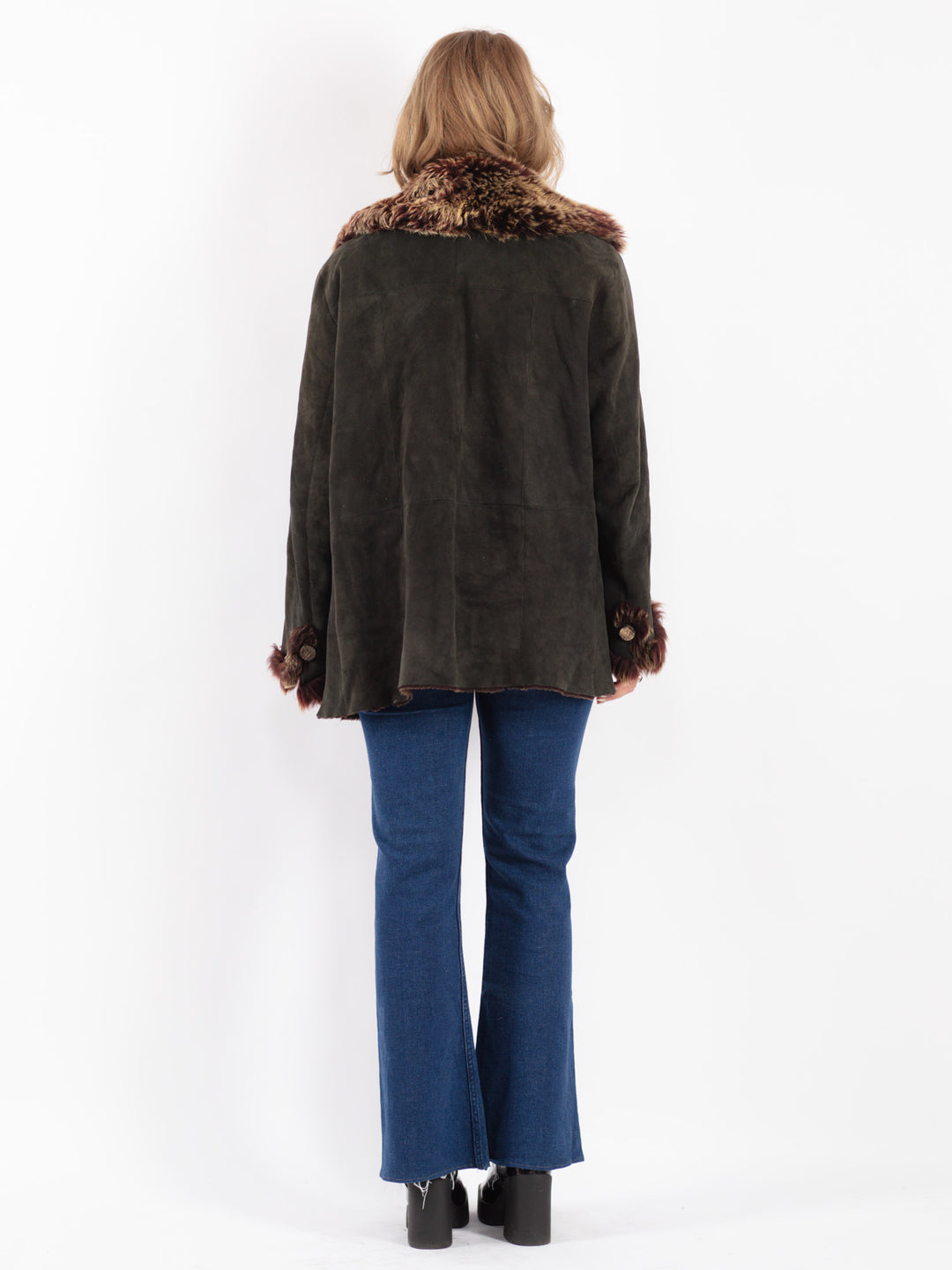 Vintage 90's Women Sheepskin Shearling Jacket in Black