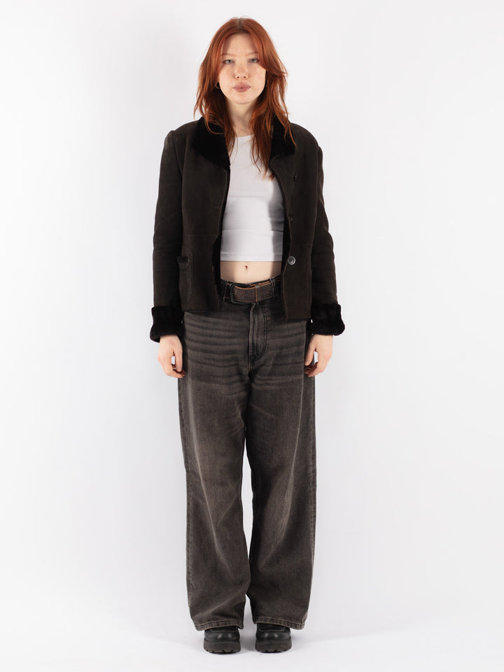Vintage 90's Women Sheepskin Jacket in Brown