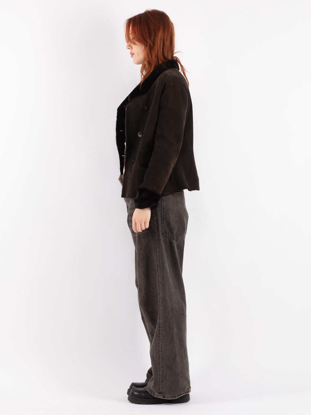 Vintage 90's Women Sheepskin Jacket in Brown