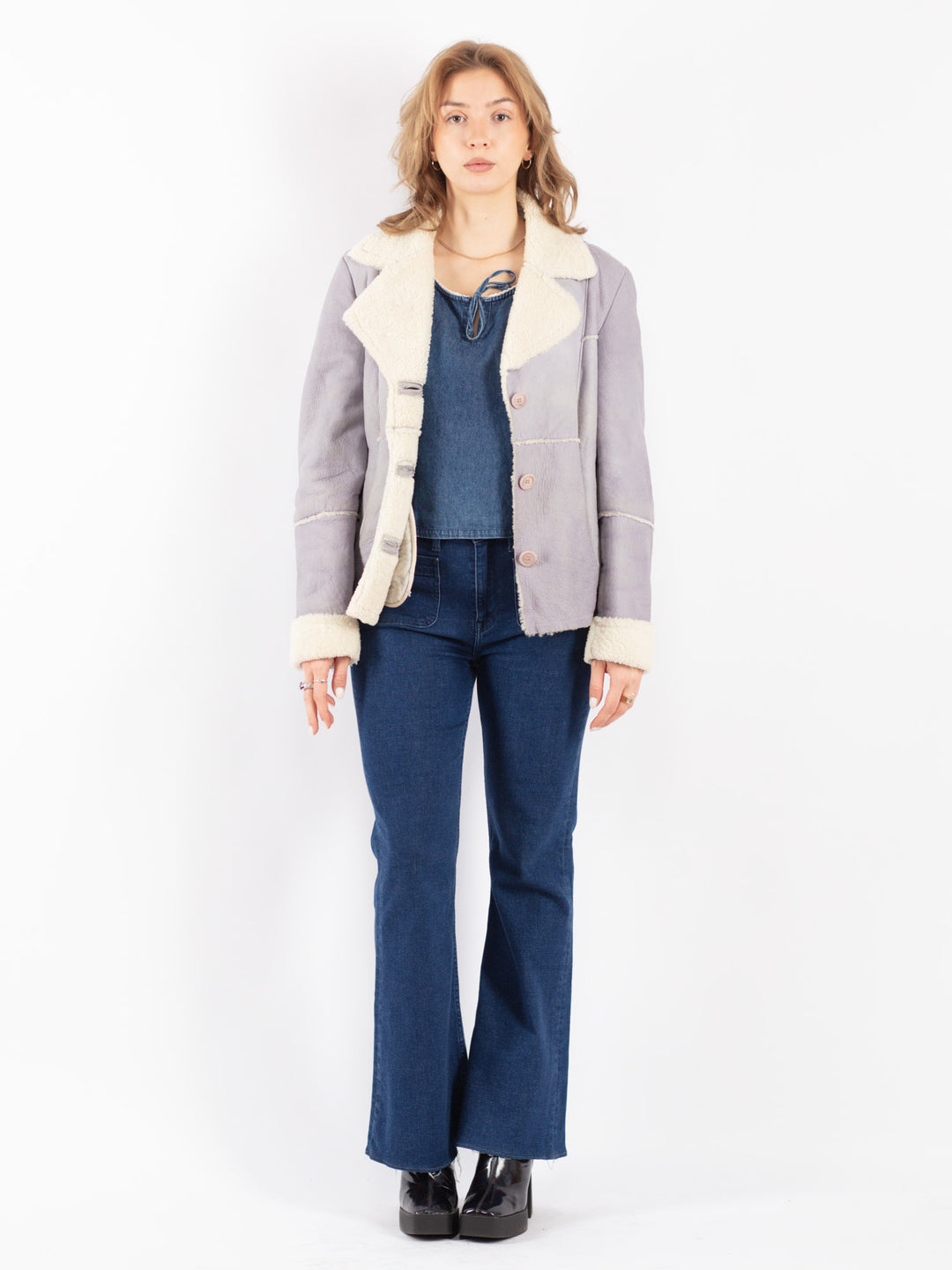 Vintage 90's Women Sheepskin Jacket in Gray