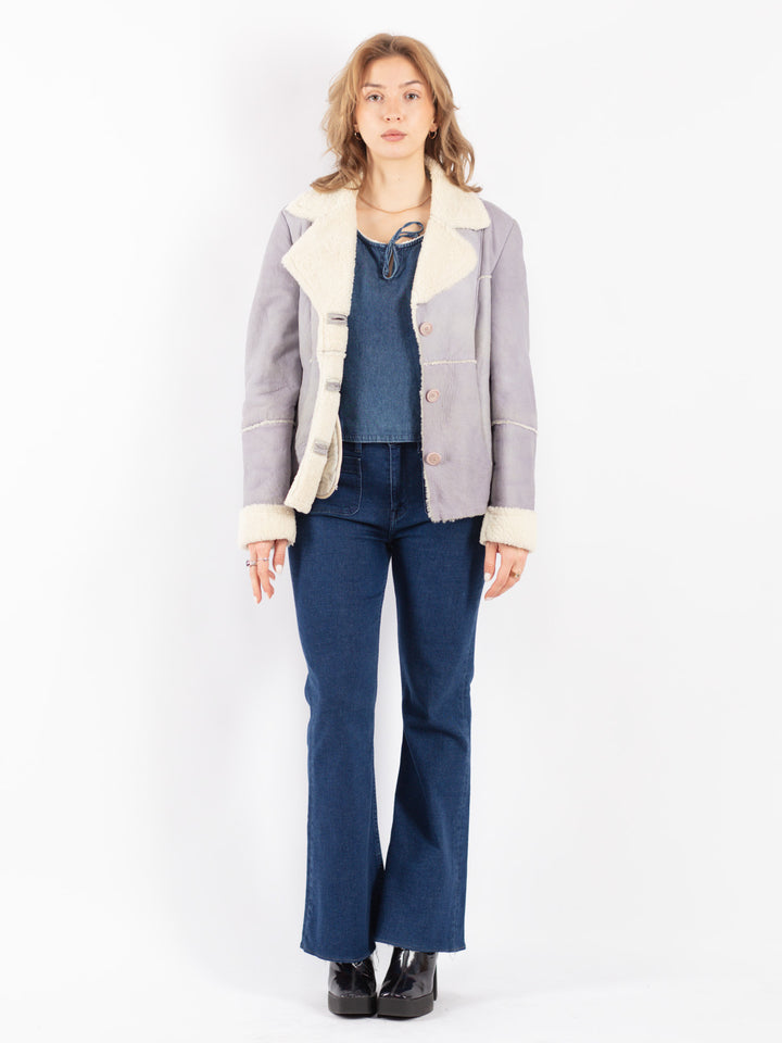 Vintage 90's Women Sheepskin Jacket in Gray