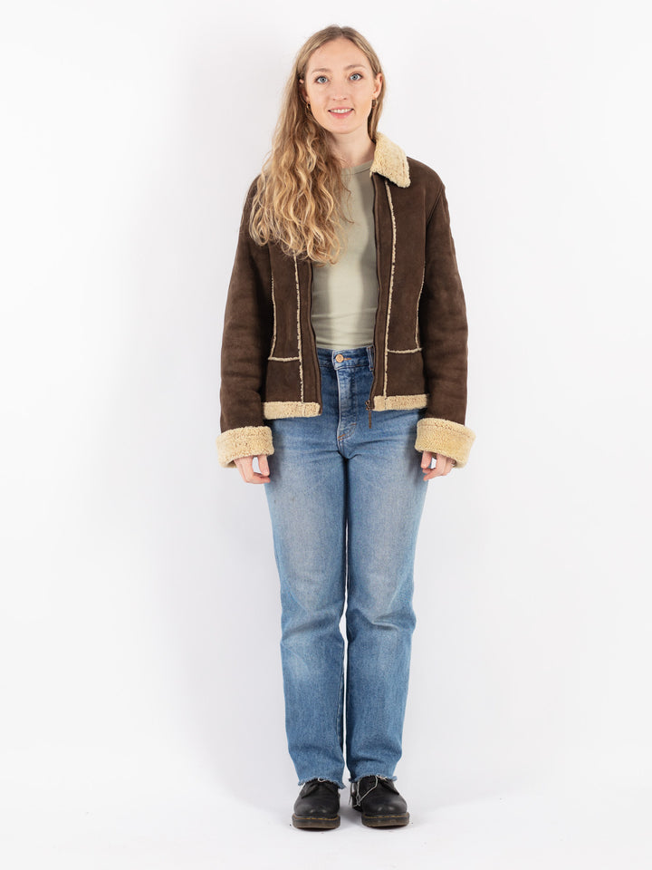 Vintage 90's Women Sheepskin Jacket in Brown