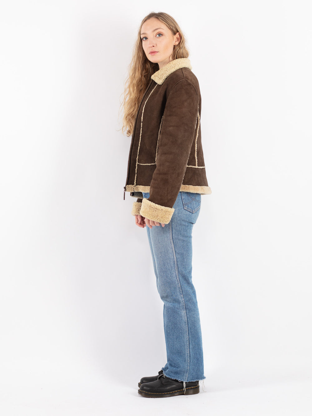 Vintage 90's Women Sheepskin Jacket in Brown