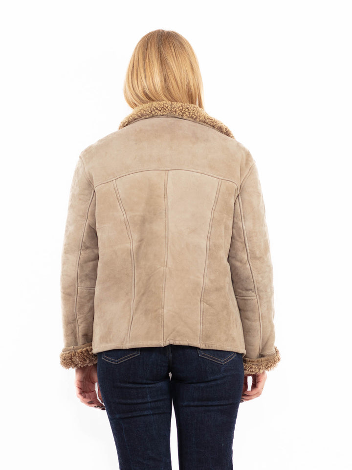 Vintage 90's Women Sheepskin Jacket in Beige