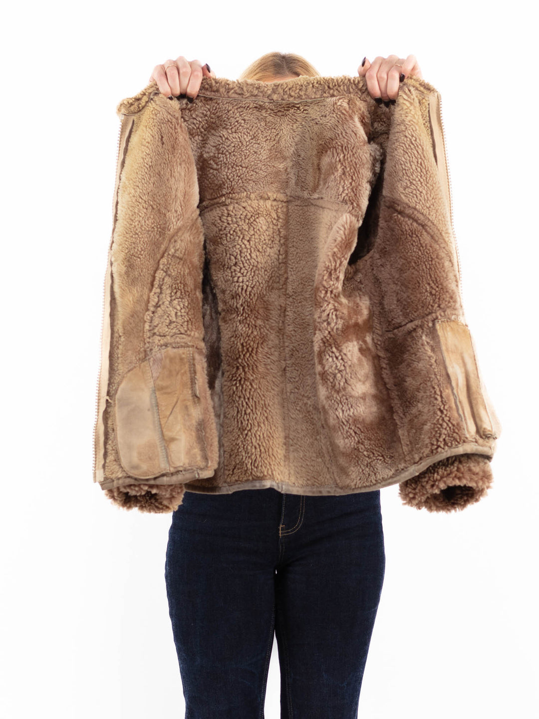 Vintage 90's Women Sheepskin Jacket in Beige