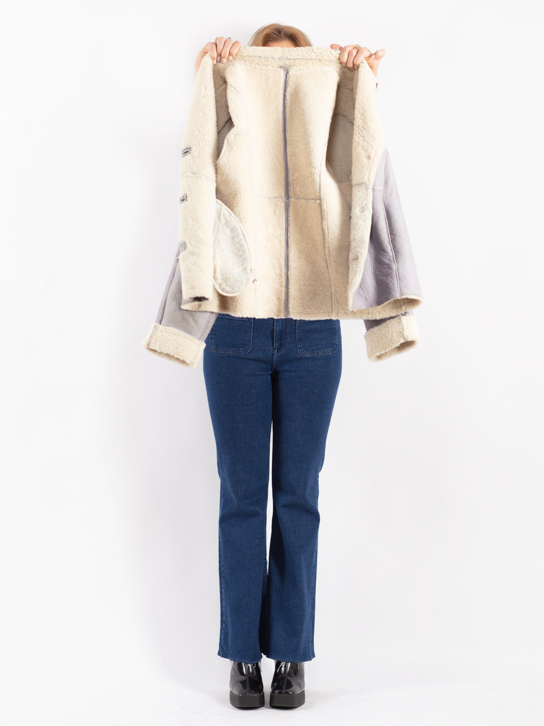 Vintage 90's Women Sheepskin Jacket in Gray