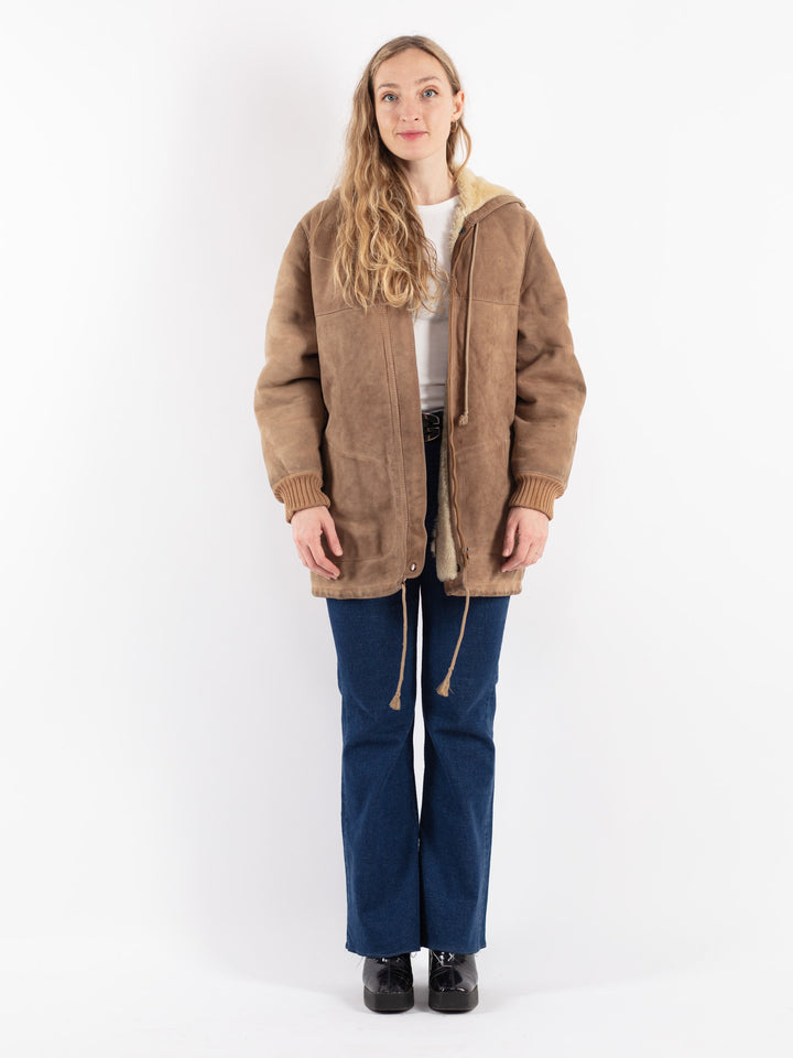 Vintage 90's Women Sheepskin Jacket in Beige