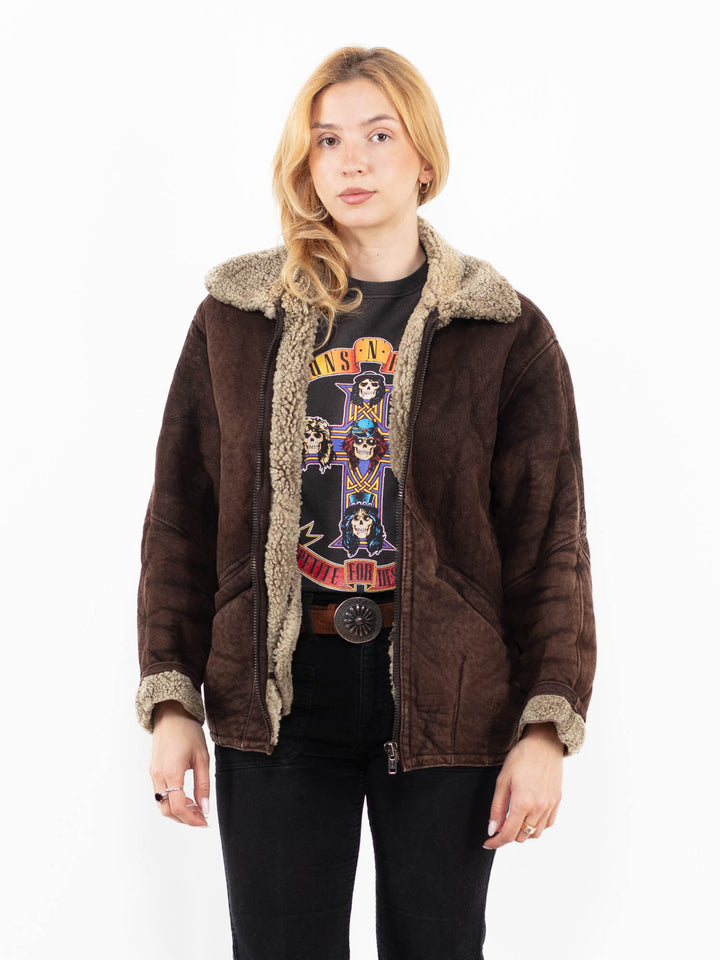 Vintage 90's Women Sheepskin Jacket in BrownA0183