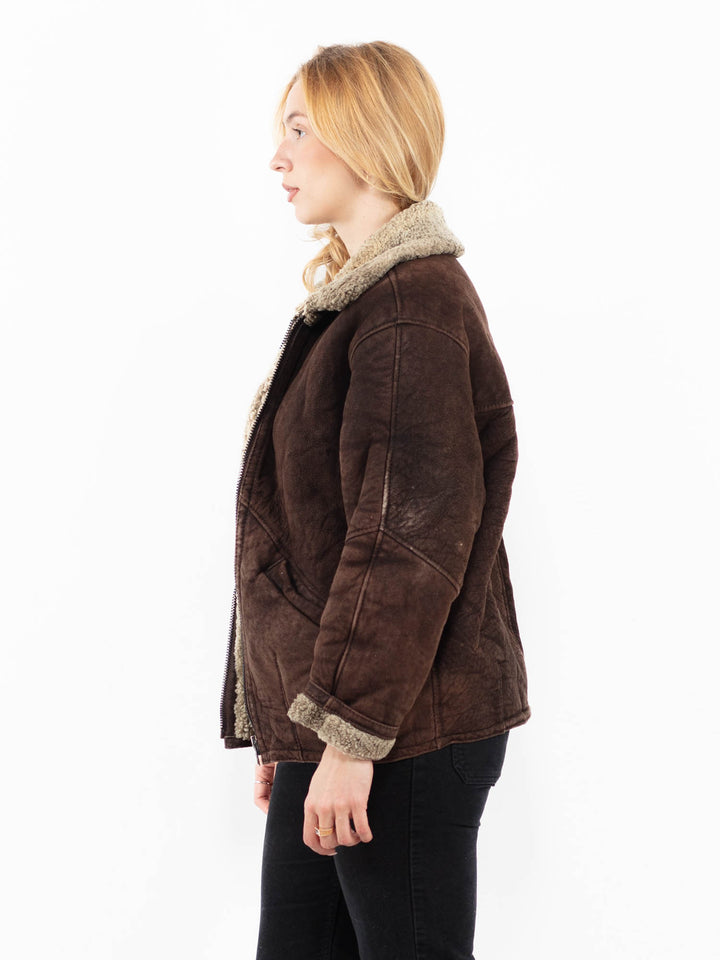 Vintage 90's Women Sheepskin Jacket in BrownA0183