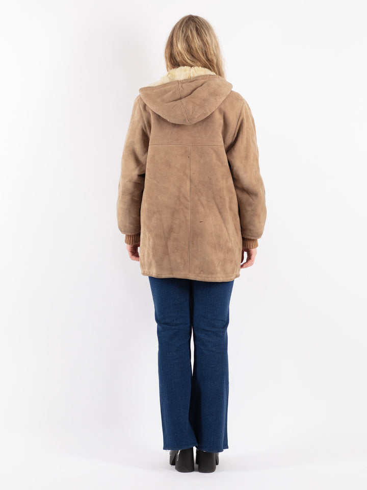 Vintage 90's Women Sheepskin Jacket in Beige