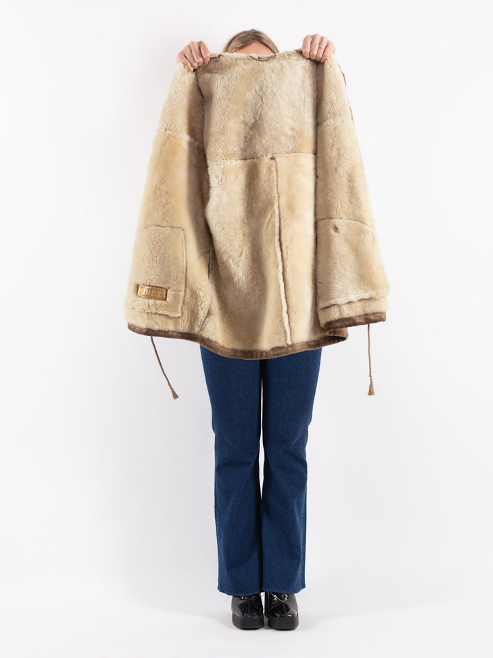 Vintage 90's Women Sheepskin Jacket in Beige