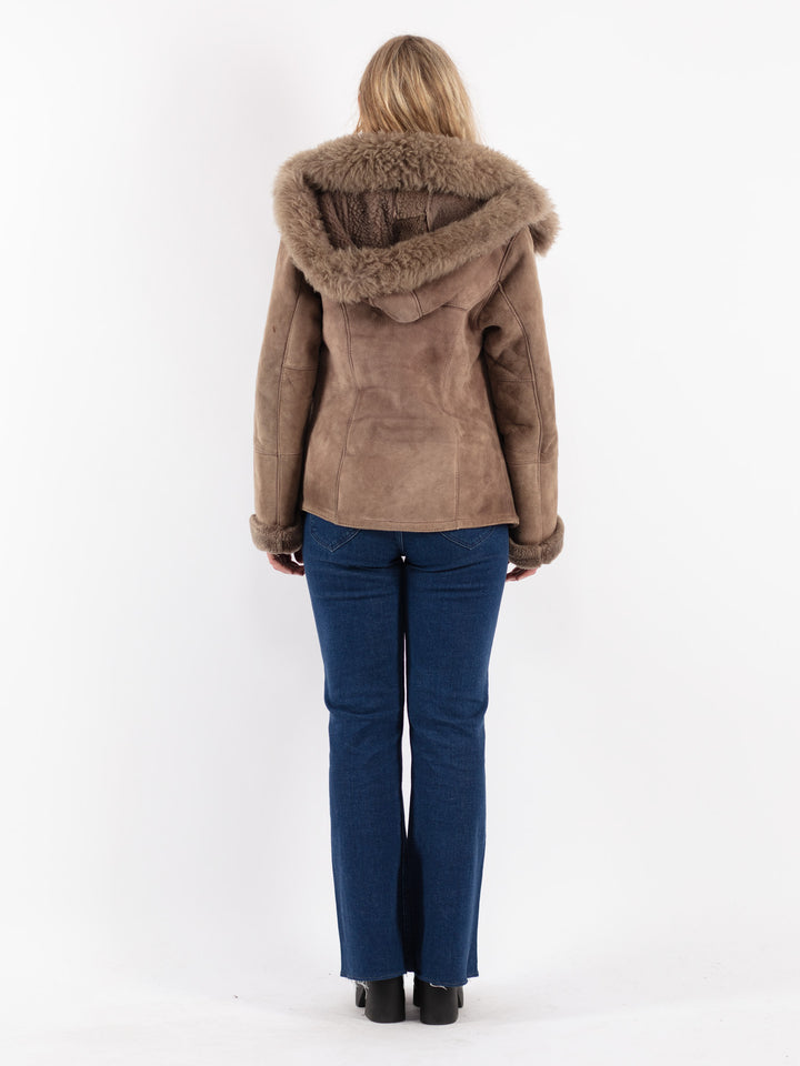 Vintage 90's Women Sheepskin Jacket in Beige