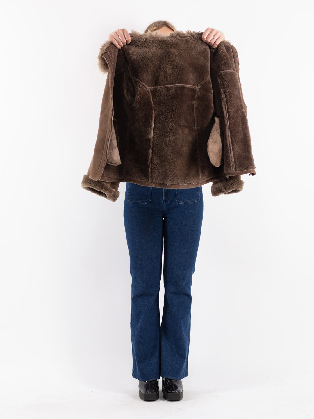 Vintage 90's Women Sheepskin Jacket in Beige