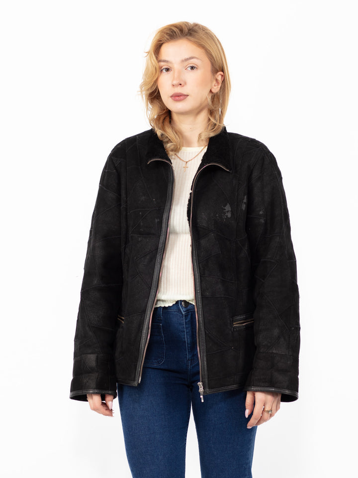Vintage 90's Women Sheepskin Jacket in Black