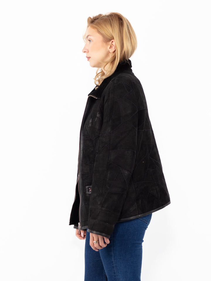 Vintage 90's Women Sheepskin Jacket in Black