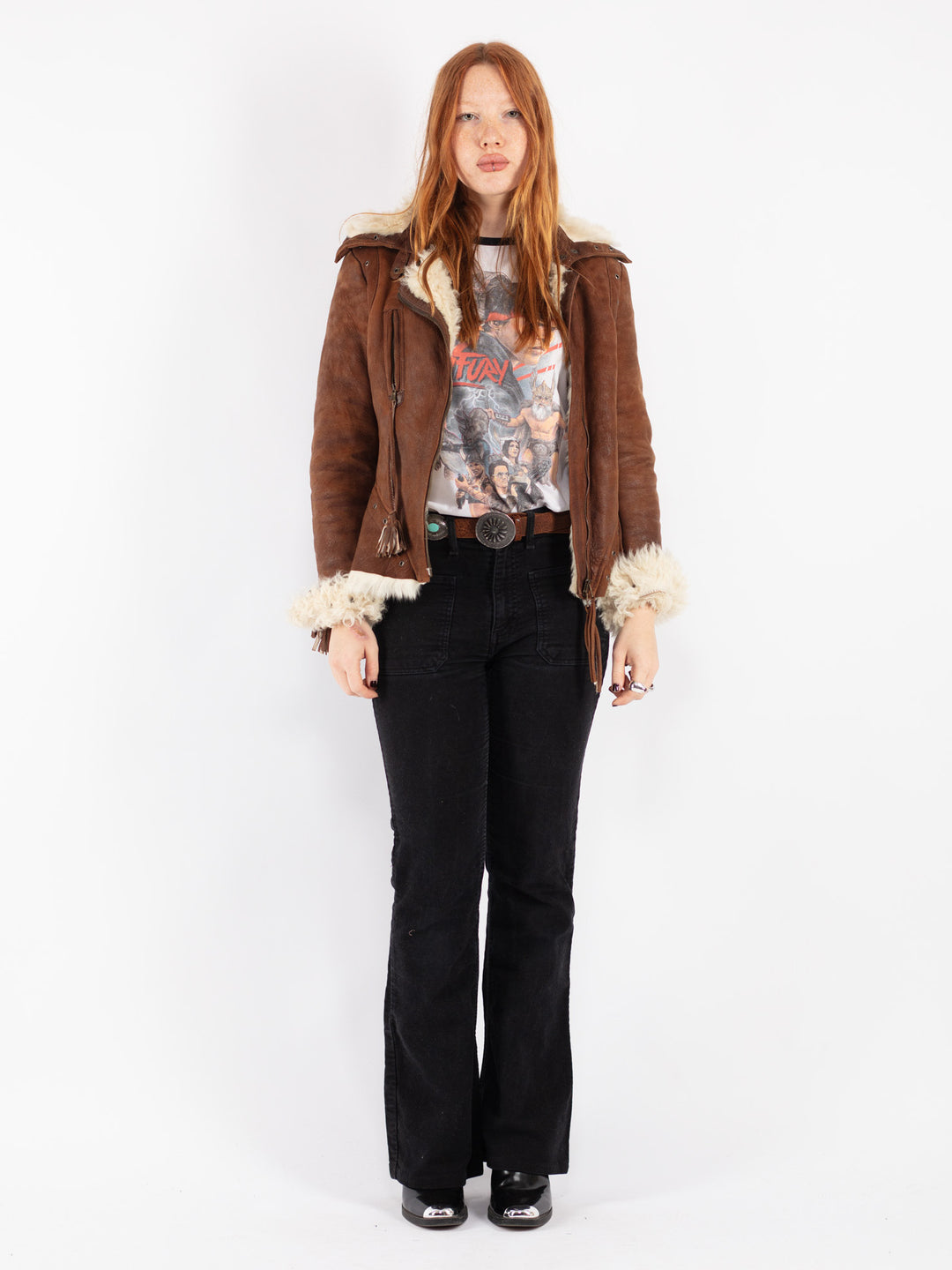 Vintage 90's Women Sheepskin Jacket in Brown