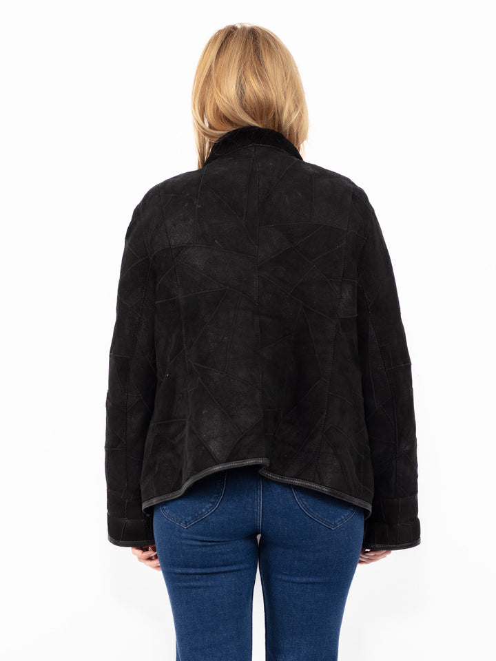 Vintage 90's Women Sheepskin Jacket in Black