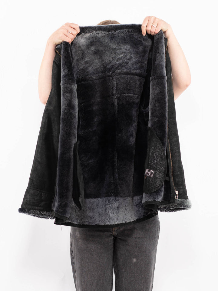 Vintage 90's Women Sheepskin Jacket in BlackA0639