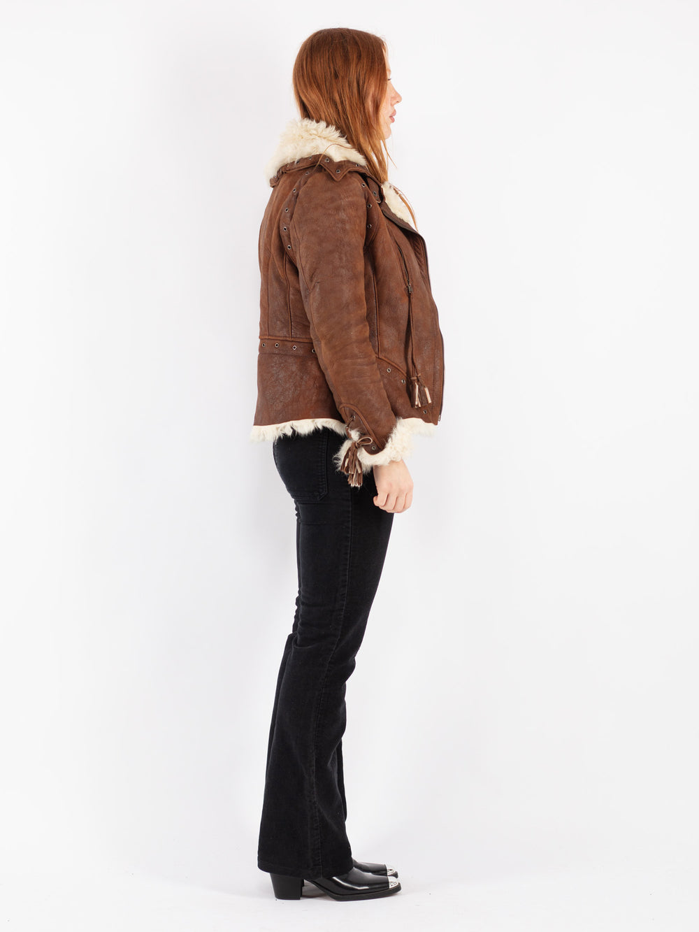 Vintage 90's Women Sheepskin Jacket in Brown
