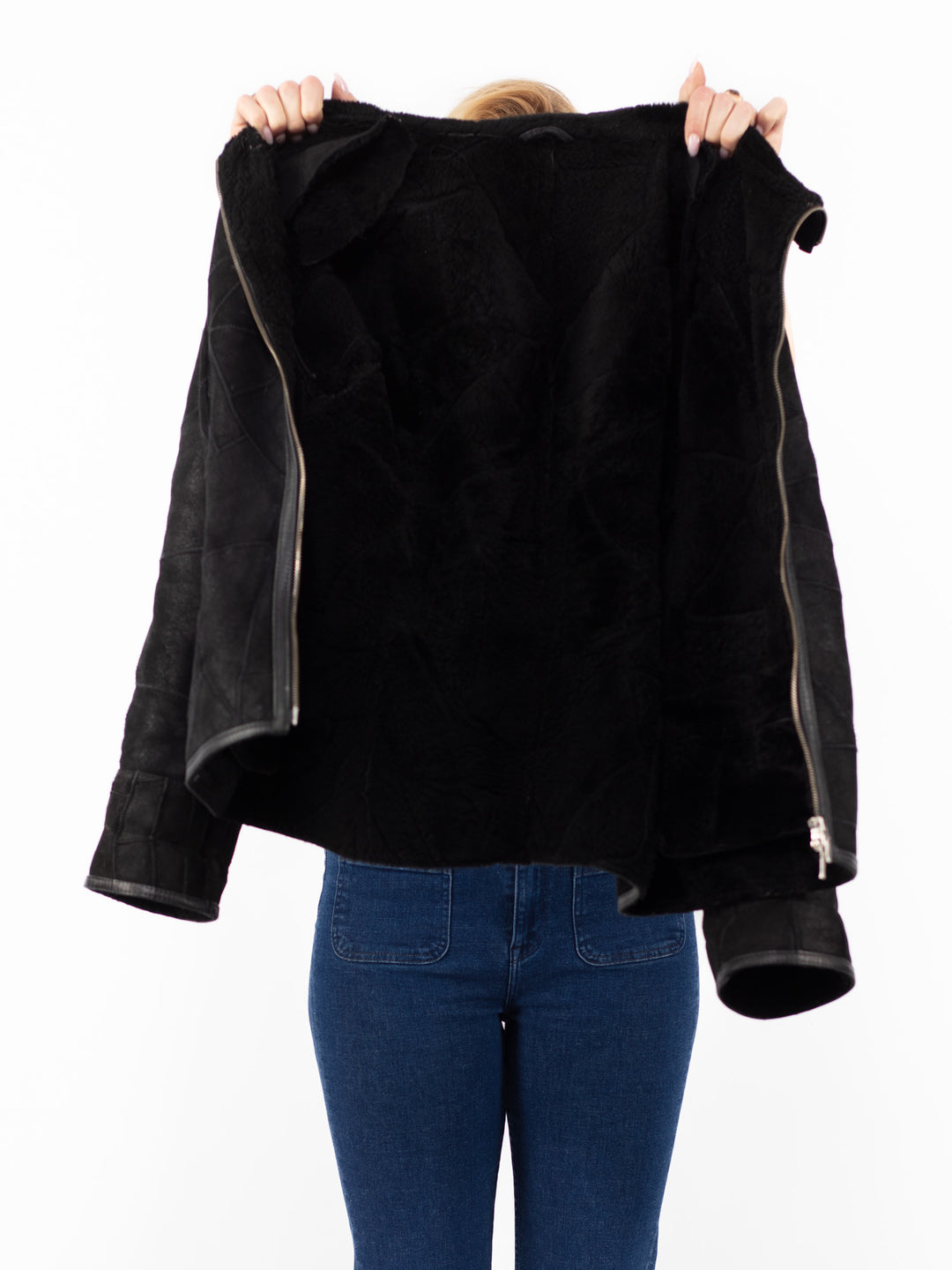Vintage 90's Women Sheepskin Jacket in Black