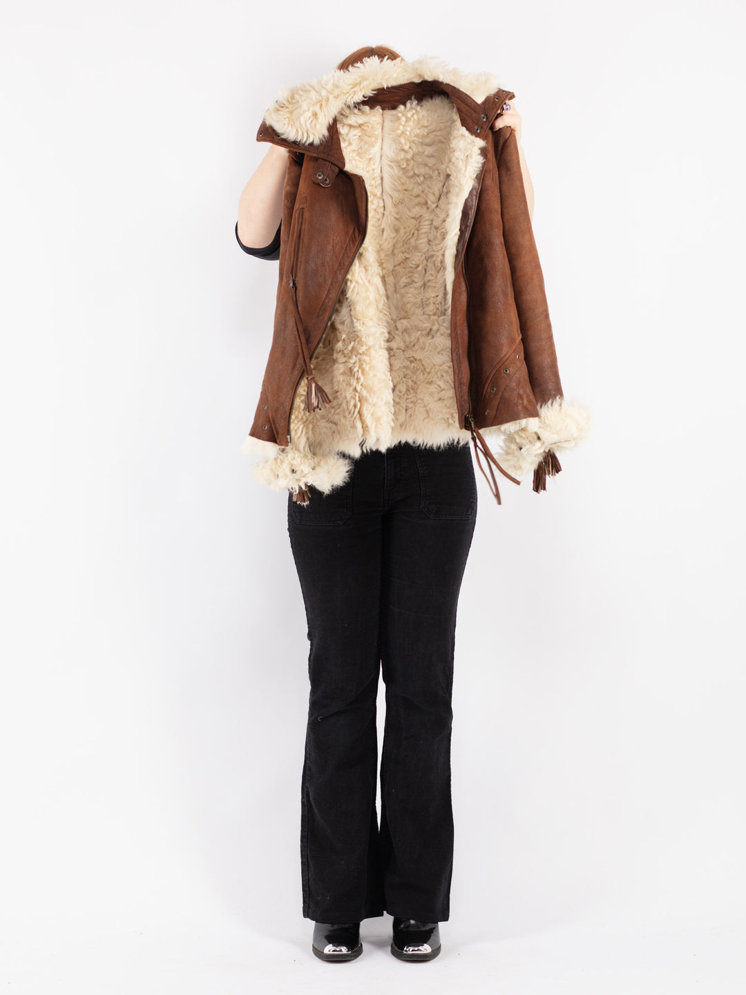 Vintage 90's Women Sheepskin Jacket in Brown