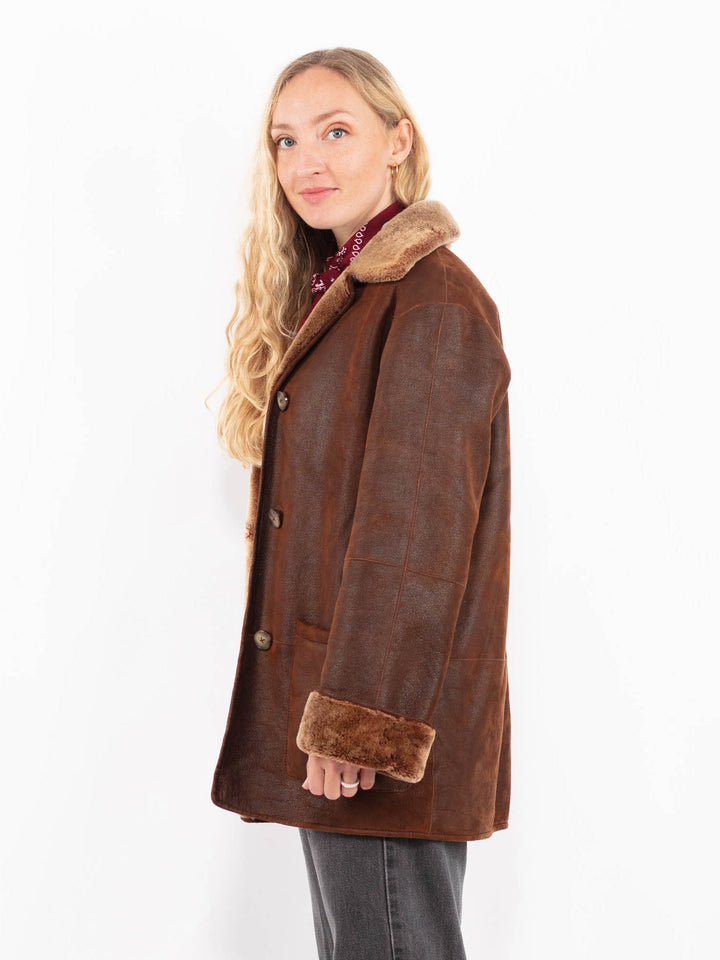 Vintage 90's Women Sheepskin Coat in BrownA0642