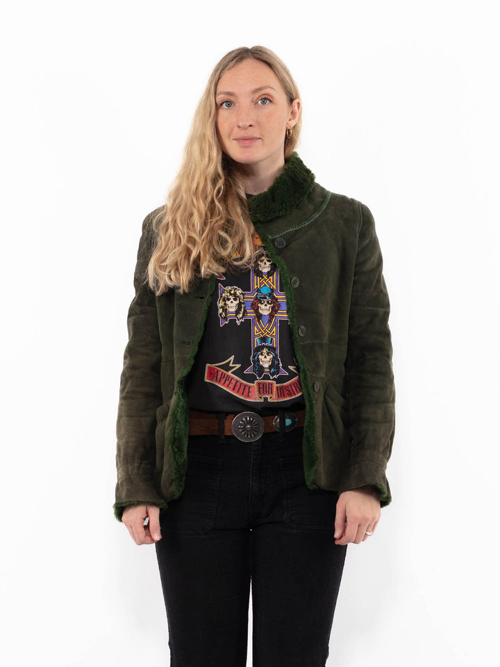 Vintage 90's Women Sheepskin Jacket in GreenA0924