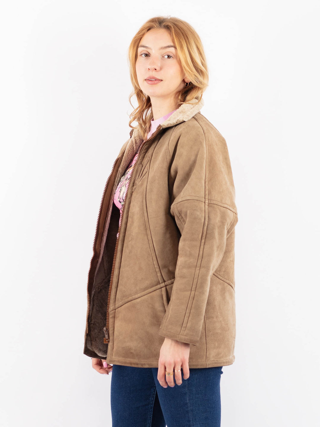 Vintage 90's Women Sheepskin Jacket in BeigeV9567